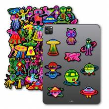 56 Stück Neon Alien Aufkleber, spaßige ästhetische Aufkleber, wasserfeste Vinyl Positive Energie Aufkleber, geeignet für Wasserflaschen, Bücher, Laptops, passend für Teenager und Erwachsene Sammelalbum Zubehör Sammelalbum Schreibwaren