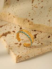 Personalized Stainless Steel Jewelry, Women's Oil Pressure Double Line Drip Colorful Oil Open Stainless Steel Ring