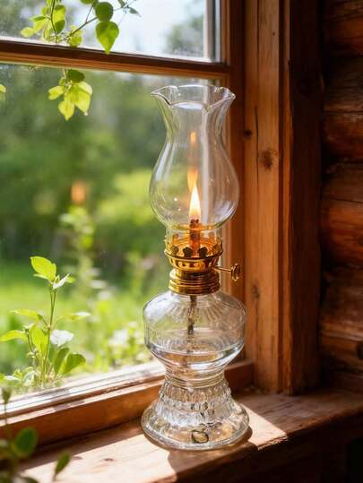 1个，复古玻璃煤油灯 - 氛围装饰小灯，适用于家居、户外，古董油灯，室内应急照明防风灯（不含液体），圣诞礼物，圣诞装饰品