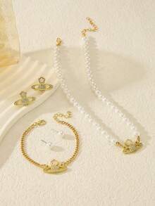 1 Pieza Collar Colgante De Estrella Y Planeta Con Diamantes De Imitación - Plateado - Ver 14