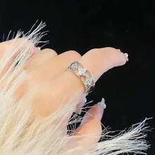 Anillo de Trébol de Cuatro Hojas Hueco, Zirconia Cúbica Brillante, Chapado en Oro/Plata, Ajustable y Retro - Ideal para Regalos de Cumpleaños y Aniversario - Oro - Ver 7