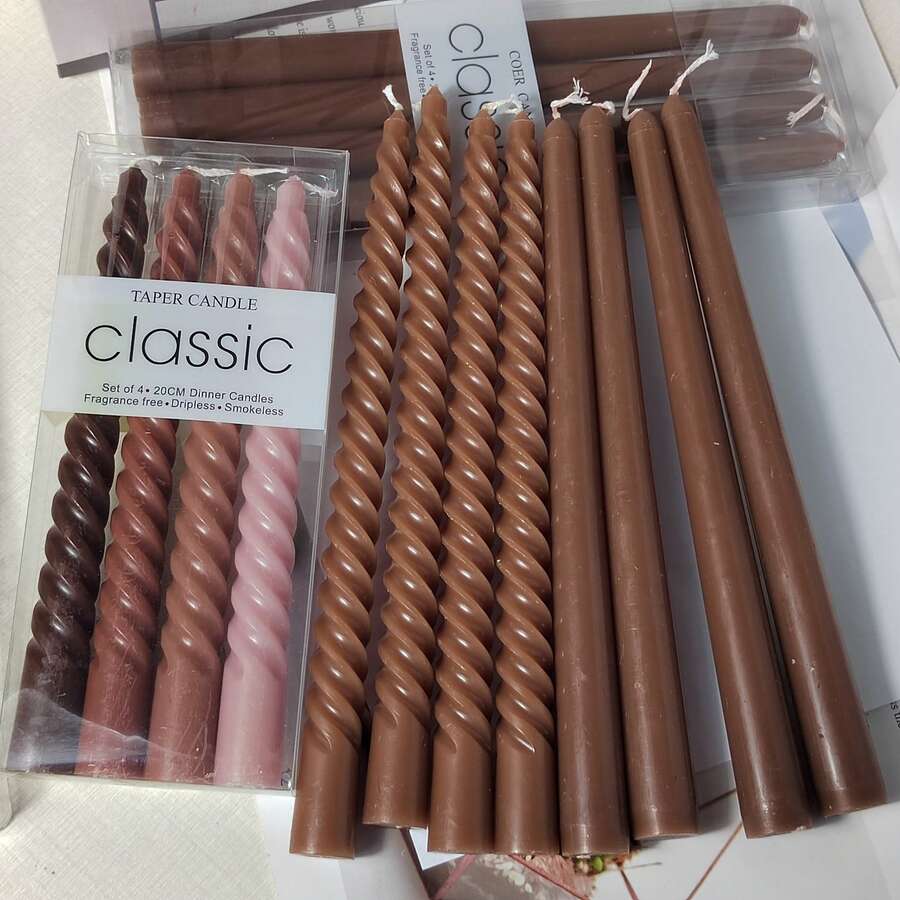 10英寸高无滴蜡锥形蜡烛套装（4支装） - 可可棕色锥形蜡烛，春季完美之选 - 无烟无味，燃烧时间长 - 手工浇注，彩色烛台 - 巧克力色