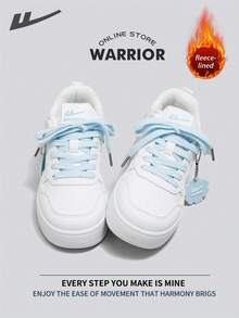 Warrior 女士板鞋，秋冬季轻便舒适透气，风格简约休闲，又不失时尚感，四季皆宜，耐磨耐穿，适合全天穿着，可作训练鞋、跑步鞋，保暖内衬运动鞋。 - 白/藍 - 查看 2