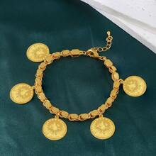 21K镀金硬币手链，中东穆斯林风格时尚吊坠手镯，迪拜女性婚礼派对复古珠宝 - Coins Bracelet - 查看 28