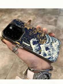 1pc Black Matte Laser Energetic Shell, Japanese Anime Wave Pattern Phone Case, Compatible With IPhone 17/16 Pro Max, 15/14 Plus, 13/12/11, Series - Multicolor - View 2