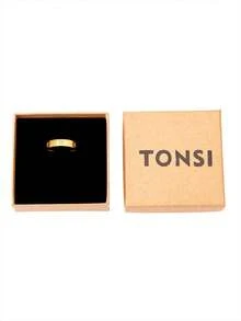 TONSI 1pc Fashionable Luxury Minimalist Niche High-End 18K Gold Plated Stainless Steel Cubic Zirconia, Clover, Geometric Pattern Ring, Couples Ring, Jewelry Gift Box, Unisex, Suitable For Daily Wear, Commute, Festivals, Parties, Wedding Rings, Wedding Gifts, Christmas Gifts