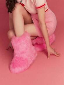 Stylish Personalized Winter Boots For Women - Adorable Spicy Girl Mid-Length Snow Boots, Cozy And Warm,Fluffy Boots - 粉色 - 查看 4