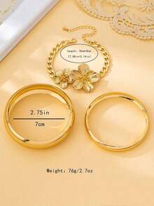 3pcs/Set Luxurious Circular Gold Bangle Bracelet Set For Women, Suitable For Evening Parties, Dates, Gatherings And Festive Gifting - Silver - View 9
