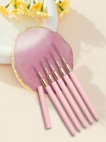 1 Resin Nail Art Palette (Gold Rim) + Pink Nail Art Brush Set, With Watercolor Pigment Rack | All-In-One Nail Art Supplies & Tools, Perfect For Valentine's Day | Designed For Fake Nails And Professional Manicure - Multicolor - View 9