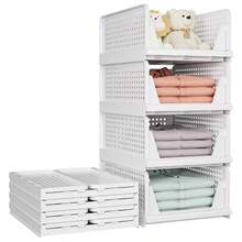 Estantería de almacenamiento plegable, organizador de armario, divisor de cajón apilable, cesta de almacenamiento de armario apilable - Multicolor - Ver 7