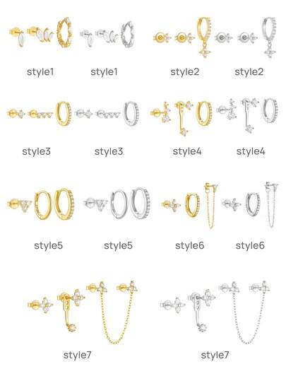 Juego de 3 piezas de pendientes de plata de ley 925 con circonita cúbica, pendientes de botón chapados en oro de 18K/platino, tapones/aros para orejas, adecuados para múltiples perforaciones de oreja, regalo de joyería para mujeres