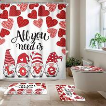 1/4pcs Dwarf, Heart, Rose Pattern Shower Curtain With Hooks, High Definition Digital Printing Polyester Fabric, Bathroom Divider Curtain For Wall And Bathtub, Washable Bathroom Decor Shower Curtain, Suitable For All Seasons - Multicolor - View 17