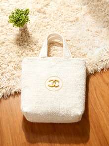 CHANEL Luxury Gift Set, Cream Plush Makeup Bag With Signature Medallion, Travel Beauty Organizer - White - View 5