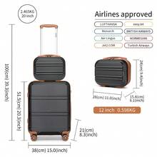 Lightweight 2 Piece Cabin Suitcase Set 20 Inch Carry On Luggage With Vanity Case ABS PC Hard Shell Spinner Wheels TSA Lock YKK Zipper For Travel - Black/Brown - View 4