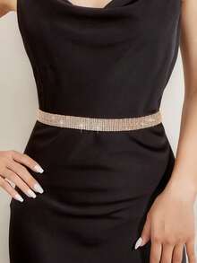 1pc Women's Rhinestone Decor Heavy Chain Waist Belt Fall, Autumn, Halloween - Silver - View 5