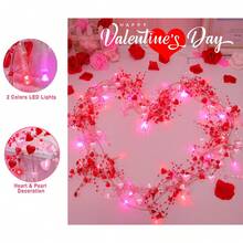 1 件双色（粉色和红色）爱心灯串，情人节珠心灯串，共 10 个 LED 灯，情人节装饰灯串，电池供电，卧室装饰，家居室内装饰，无需电池