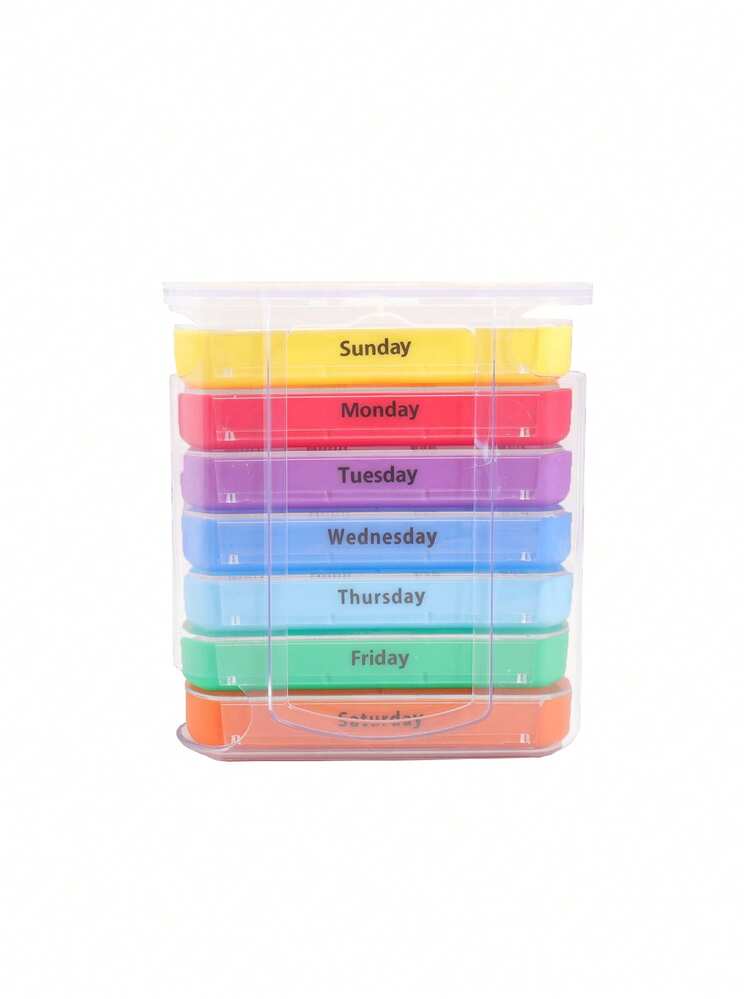 1pc 28 Compartments, 7 Days A Week Portable Pill Box, Color Design Stackable Pill Box, Home Medicine Storage Box, Travel Essentials Pill Box - Multicolor - View 17