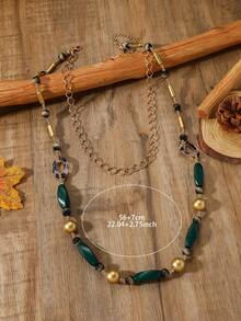 1pc Handmade Beaded Long Necklace, Composed Of 2 Separate Necklaces That Can Be Worn Individually, The Shorter Necklace Can Be Paired With Most Necklaces - Long Lace-up - View 6