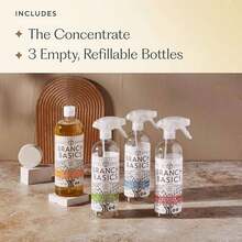 Branch Basics Cleaning Essentials Kit: All Purpose, Glass And Bathroom Cleaner - Concentrate (33.8 Oz) (17 Refills) + Refillable Plastic Spray Bottles (24 Oz) Plant Based, Human-, & Fragrance Free - như hình ảnh - Xem 3