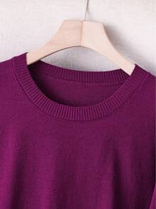 GIGOGOU Pulover tricotat cald pentru femei, mărimi mari, 1XL-4XL, mânecă lungă, toamnă/iarnă - Violet - Vizualizare 3
