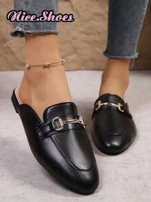 Nuovi accessori casual da donna, eleganti mule con punta chiusa e slip-on, mocassini piatti neri, mocassini piatti marroni - nero - Visualizzare 3