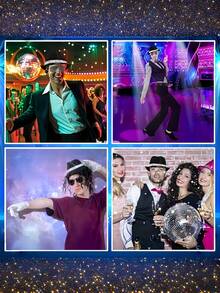 5件套闪亮星星服装配饰/80年代舞者摇滚明星/化装舞会化妆配饰，包括亮片帽、手套、领带、装饰镜、麦克风、流行天王、成人嘉年华/80年代主题派对 - 彩色 - 查看 9