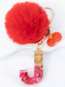 1 Piece Of Rose Red English Letter Resin Keychain With Bubble Hair Ball And Red Cherry Decoration 18K Gold Lobster Buckle Design, Suitable For Bag Chains, Mobile Phone Hanging Chains, Keychains, And Gifts For Friends And Mothers - Red - View 9