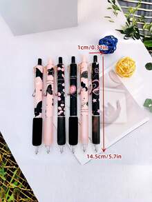 6pcs High-Quality Metal Ballpoint Pens, 0.5mm Black Ink, Black Cream Butterfly Design, Great As New Year Gift
