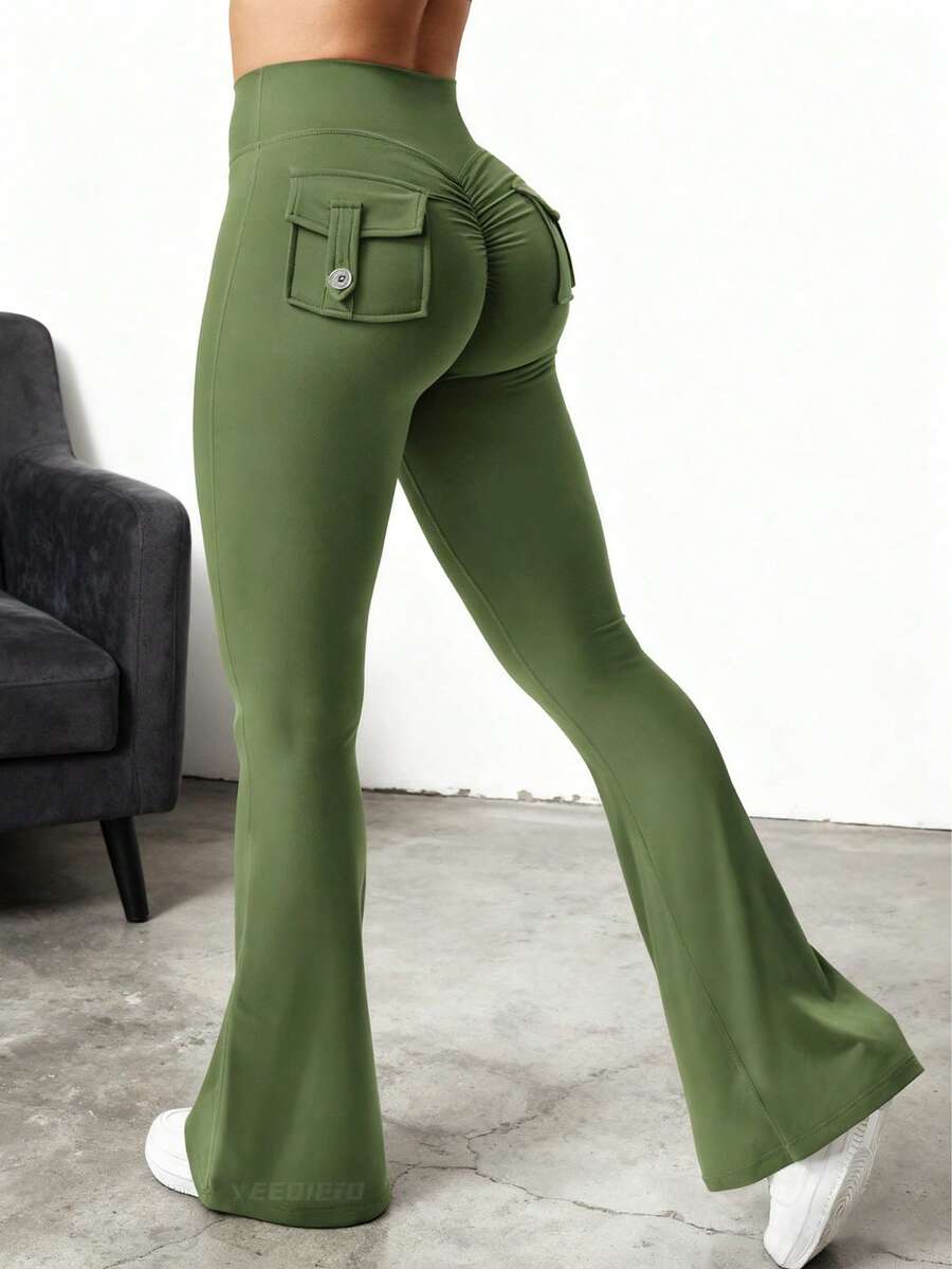 YEOREO Flare Leggings With Pockets For Women Butt Lifting Gym Yoga Leggings Flare Leggings Joggers For Women Fall Clothes For Women Winter Clothes For Women - 酪梨綠 - 查看 1
