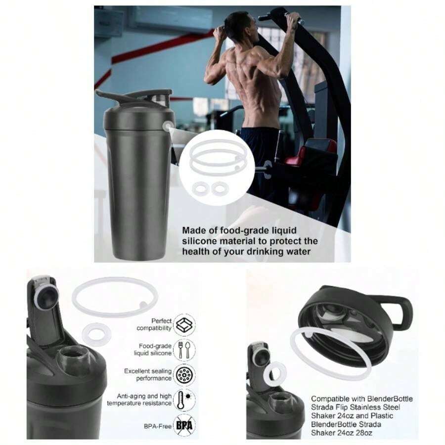 4pcs Lid Gasket Strada Flip Shaker Cup Bottle Parts Accessories Leak - Proof, 2 Sizes Silicone Seal Ring Blenderbottle Strada Flip Shaker 24 Oz 28 Oz - Transparent - View 1