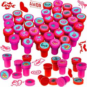 10/20 piezas Conjunto de sellos de tinta en forma de corazón mini para el Día de San Valentín, sellos de plástico de colores, adecuados para niños, niños, niñas, recuerdos de fiesta de San Valentín, recompensas en el aula, regalos escolares, colores aleatorios