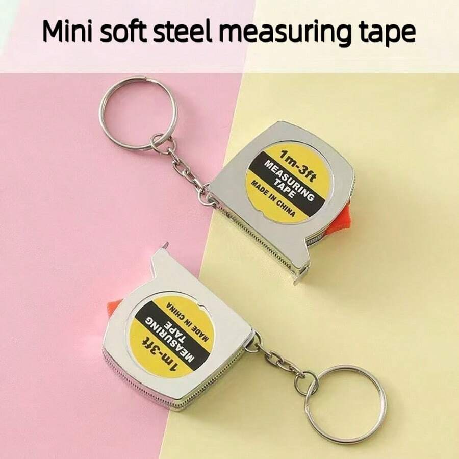 1/6/15pcs Mini Measuring Tape Keychain With Slide Lock - 1m/3ft Small Measuring Tape, Durable Pocket Size Keychain Tool Slogan Solid Color Casual Stainless Steel - Bạc - Xem 1