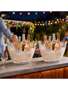 2pcs-Transparent Ice Bucket With Handle & Servings Tongs - Stylish, Portable Beverage Chiller For Parties & Events - Clear - View 8