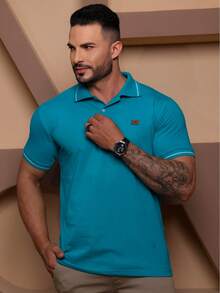 Men's Short-Sleeved, Regular-Length Polo Shirt In Cotton Without Elastane, For Casual Wear. - Jade verde - Ver 8
