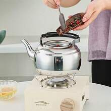 1pc Brewing Tea Kettle, Thickened Stainless Steel Hotel Teapot, Restaurant Hotel Household Teapot, Living Room Black Classical Small Tea Art Pot, Induction Burner Kettle - Multicolor - View 6