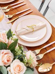 Gold Wheat Ear Pattern Napkin Rings, Suitable For Home Kitchen; Gold Metal Leaf Shaped Napkin Rings, Metal Leaf Napkin Rings For Restaurants, Napkin Holders, Tabletop Decor, Suitable For Weddings, Christmas Parties, Banquets, Dinners And Other Occasions. - Multicolor - View 5