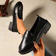 Giày lười đế dày, thoải mái, đa năng, không gây mỏi, phong cách Preppy School Office Home Casual Slip-On Loafers dành cho nữ - màu đen - Xem 3