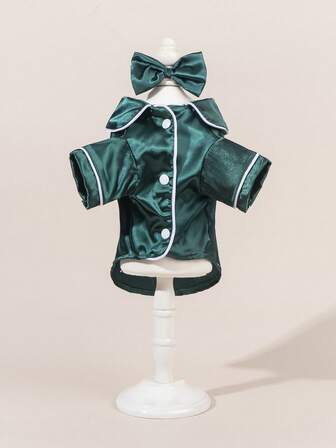 1 Set Satin Sleepwear & Loungewear, Peter Pan Collar Pet Dress, Lace Peter Pan Collar Warm Thick Woolen Pet Dress, Pearl Collar Dog/Cat Princess Dress