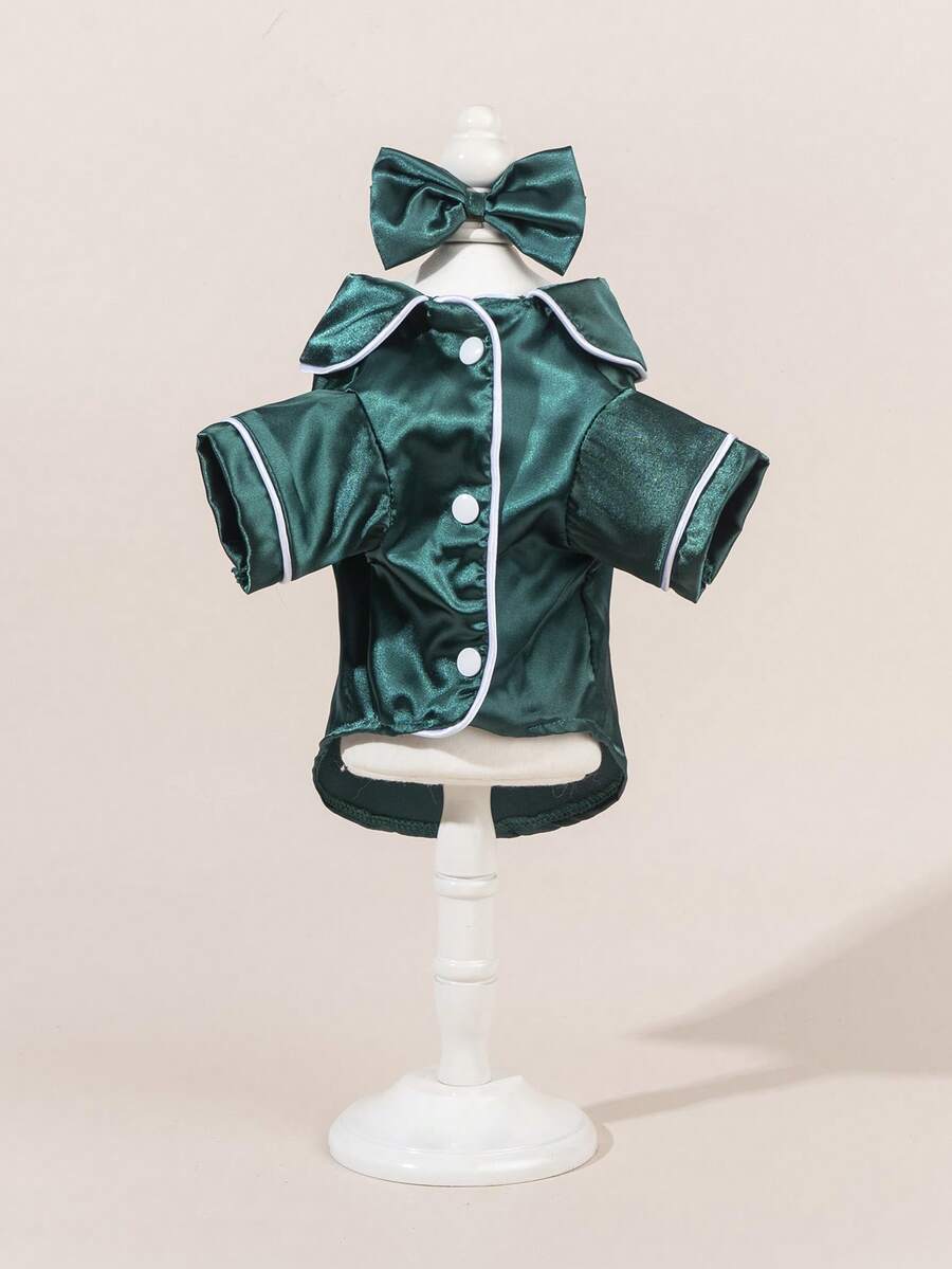 1 Bộ đồ ngủ và mặc nhà bằng satin, váy cho thú cưng cổ Peter Pan, váy len dày ấm áp cổ Peter Pan bằng ren cho chó và mèo. - Nhiều màu - Xem 1