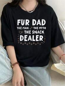 100% Cotton Fur Dad Man Myth Snack Dealer Fathers Day Dog Daddy Papa Pet T-Shirt Summer Tees Women - 黑色 - 查看 1
