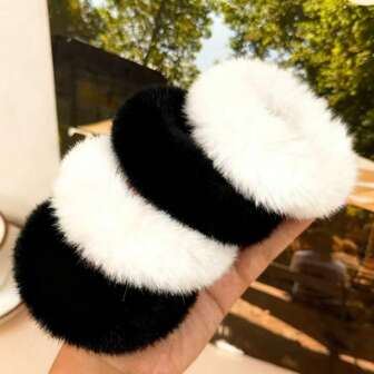 4 件套，2 个黑色和 2 个白色毛绒发圈，卷发绳，马尾辫发饰，发圈