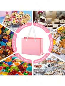 20个迷你粉色带提手礼品袋 - 适合手工爱好者、派对策划师、送礼者，可用于婚礼、生日、派对、手工制作、礼品和珠宝收纳 - 粉色牛皮纸（4x5x2英寸）中小型派对礼品袋 - 彩色 - 查看 8