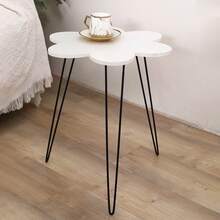 1pc White Flower Side Table, Waterproof & Scratch-Resistant, Detachable, Modern Minimalist Living Room Coffee Table, Bedroom Nightstand, Simple Storage Table