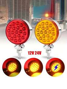 圆形双面底座灯 38LED 琥珀红色刹车转向标志尾灯，带螺柱安装，适用于 Mack Kenworth Freightliner 卡车拖车 - 彩色 - 查看 10