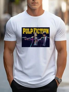 1 Piece, Men's Plus Size T-Shirt Inspired By The Movie Pulp Fiction, Featuring Iconic Characters In A Bold And Colorful Design, Perfect For Fans Of Classic Cinema And Pop Culture, A Fashion Statement And Wearable Art For Men. - 白色 - 查看 2