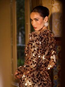 Faeriesty Đầm dạ hội dài thướt tha đính sequin sang trọng với đường xẻ cao – Chiếc đầm ôm sát lấp lánh dành cho thảm đỏ, các sự kiện trang trọng, tiệc tùng cao cấp và trang phục đón năm mới, đám cưới mùa xuân. - Rỉ Nâu - Xem 4