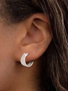 1pair 925 Sterling Silver Earrings Silver Multi-layered Wire Earrings Minimalist, Vintage, Fashionable Earrings, Perfect For Daily Wear And As A Gift For Friends And Girlfriend - Silver - View 7