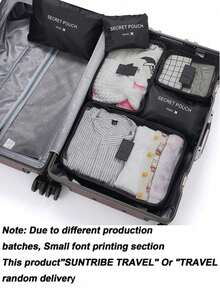 6pcs Travel Luggage Packing Cubes, Suitcase Clothes Storage Bag, Foldable Organizer Bag Shoes Bag Underwear Pouch - Black - View 8