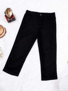 Yuwenier 街头风弹力高腰修身七分裤，拉链斜插口袋，黑色 - 黑色 - 查看 6