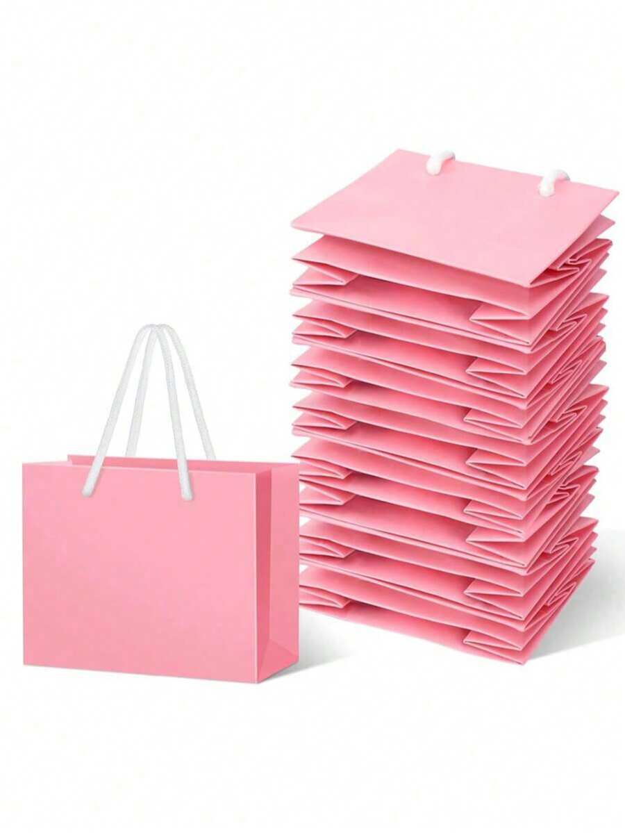 20个迷你粉色带提手礼品袋 - 适合手工爱好者、派对策划师、送礼者，可用于婚礼、生日、派对、手工制作、礼品和珠宝收纳 - 粉色牛皮纸（4x5x2英寸）中小型派对礼品袋 - 彩色 - 查看 1